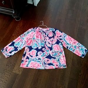 Lilly pulitzer womens elsa blue pink silk long sleeve top